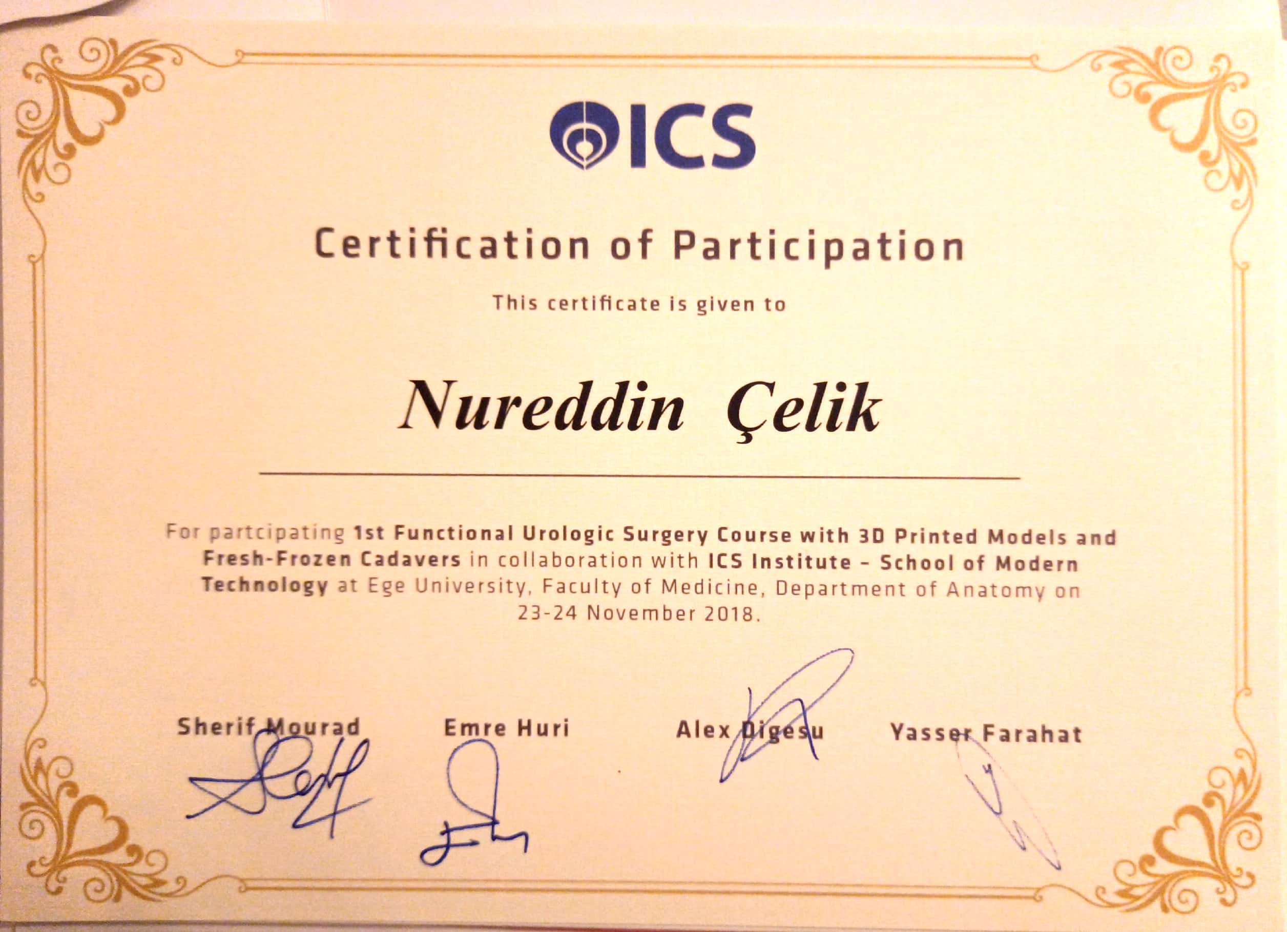 Bristol Certificate in Urodynamics – Op. Dr. Nureddin Çelik